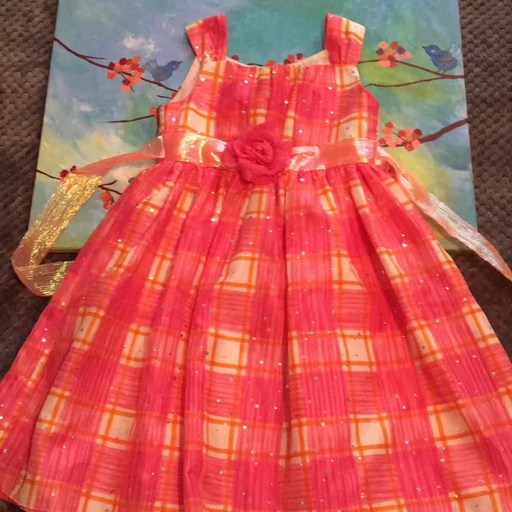 Girls size 7 dress, pink and orange